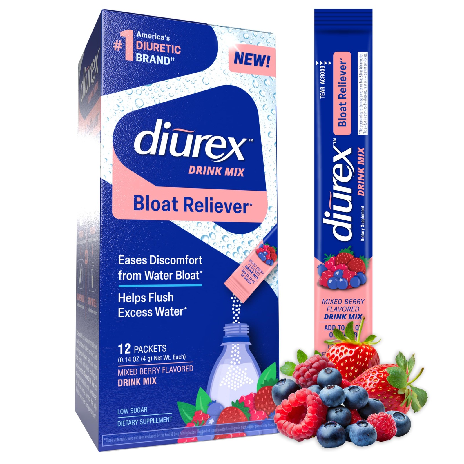 Diurex Drink Mix with Dandelion, Green Tea & ACV Extracts – Mixed Berry…