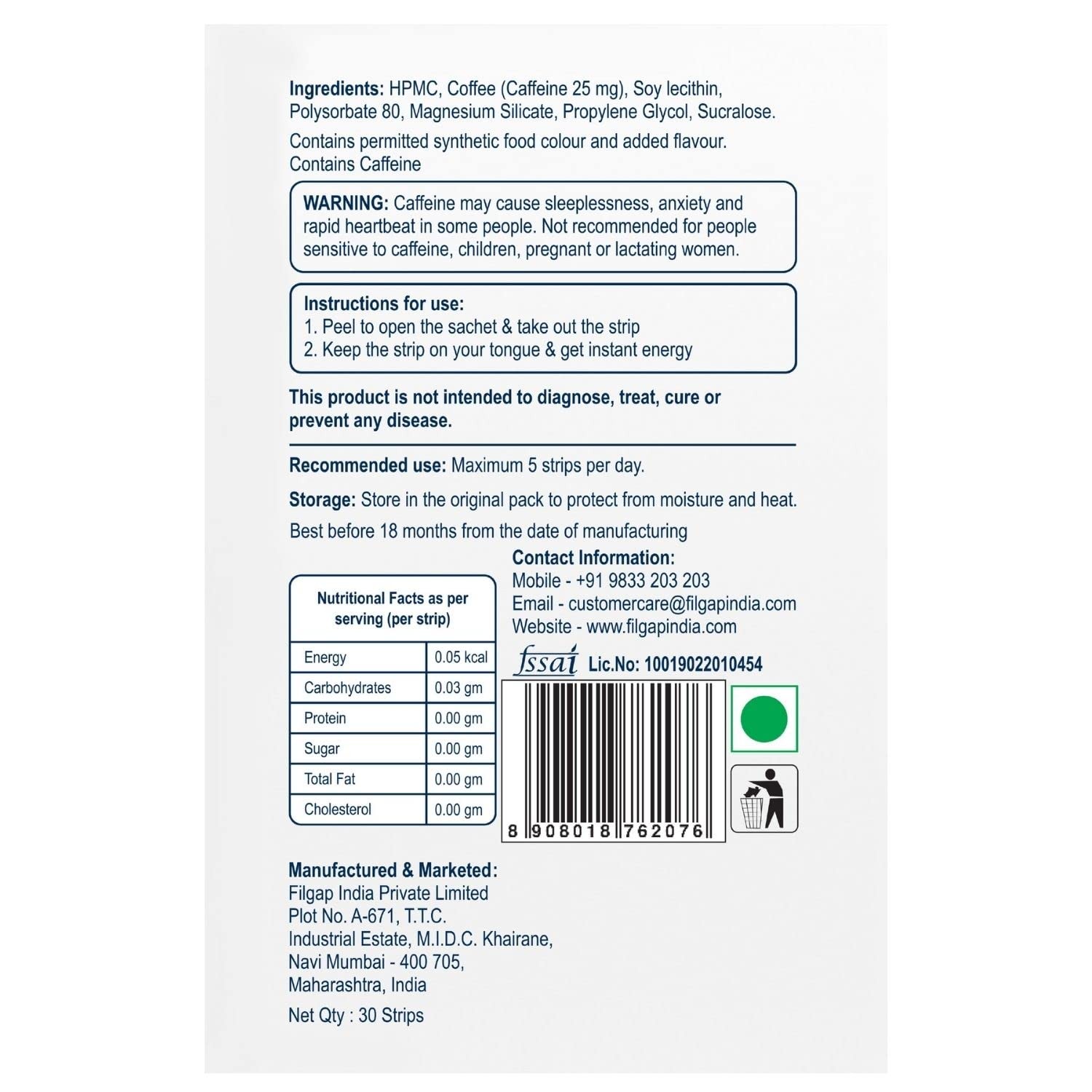 Filgap Energy Oral Strips 30 Sugar Free
