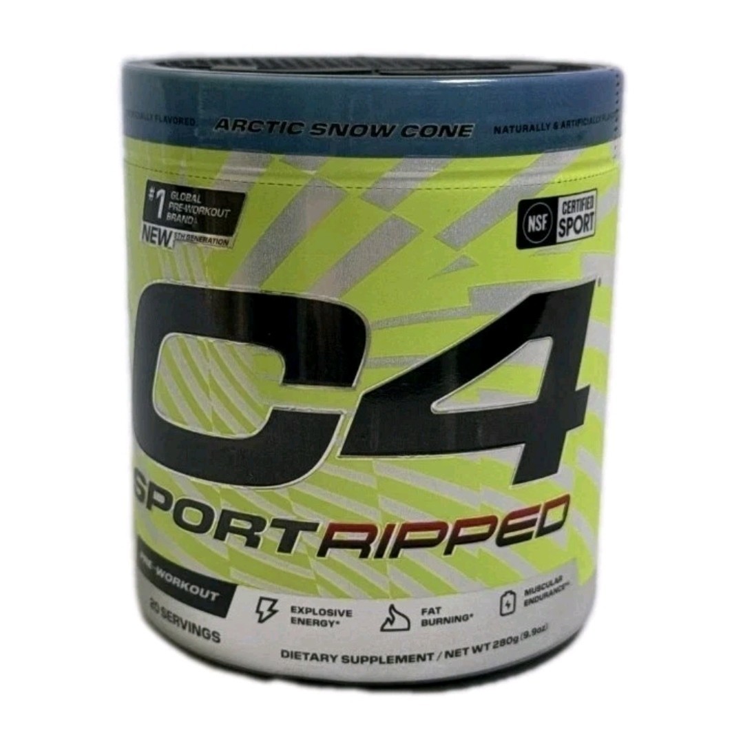 C4 Sport Ripped Pre-Workout Powder – Artic Snow Cone – 20 Servin – Size: 9.9 oz