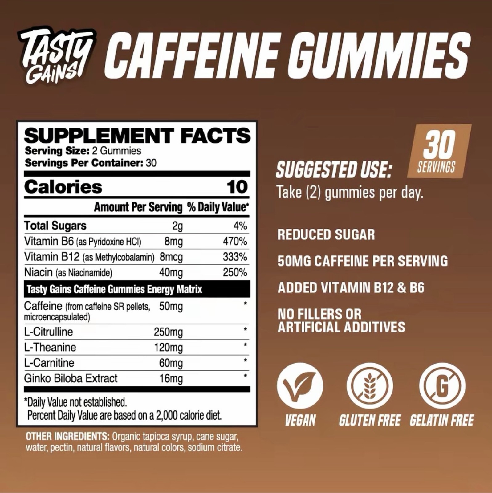 Tasty Gains Chocolate Strawberry Caffeine Gummies Pre-Workout 60ct