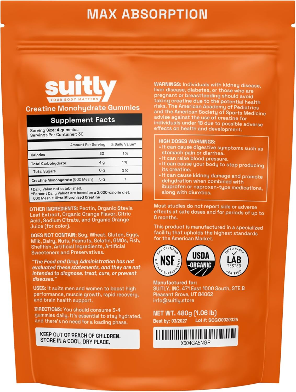 5G Ultra-Micronized Creatine Monohydrate Gummies | Made with Certified Organic I