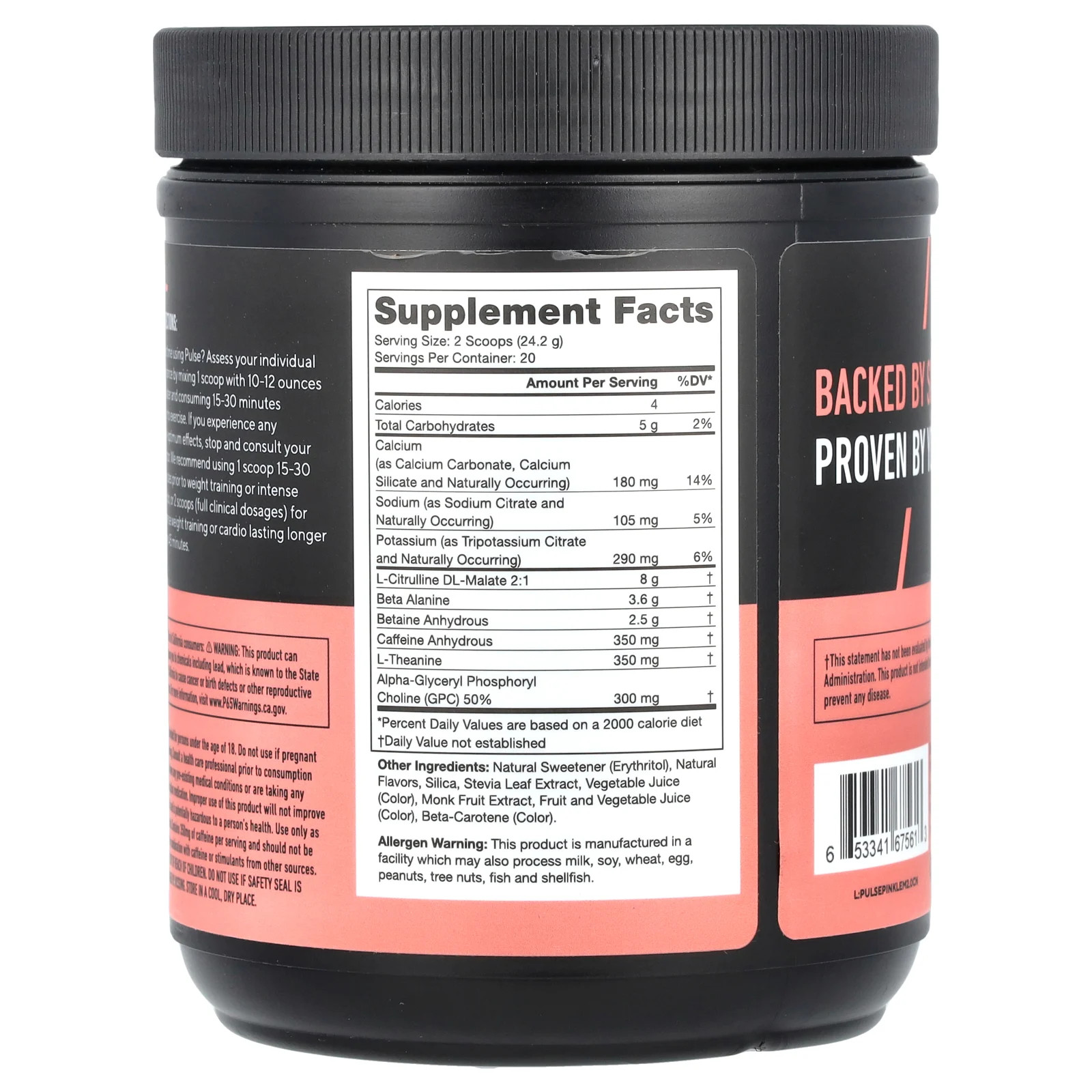 Pulse, Pre-Workout Drink, Pink Lemonade, 1.07 lbs (484 g)
