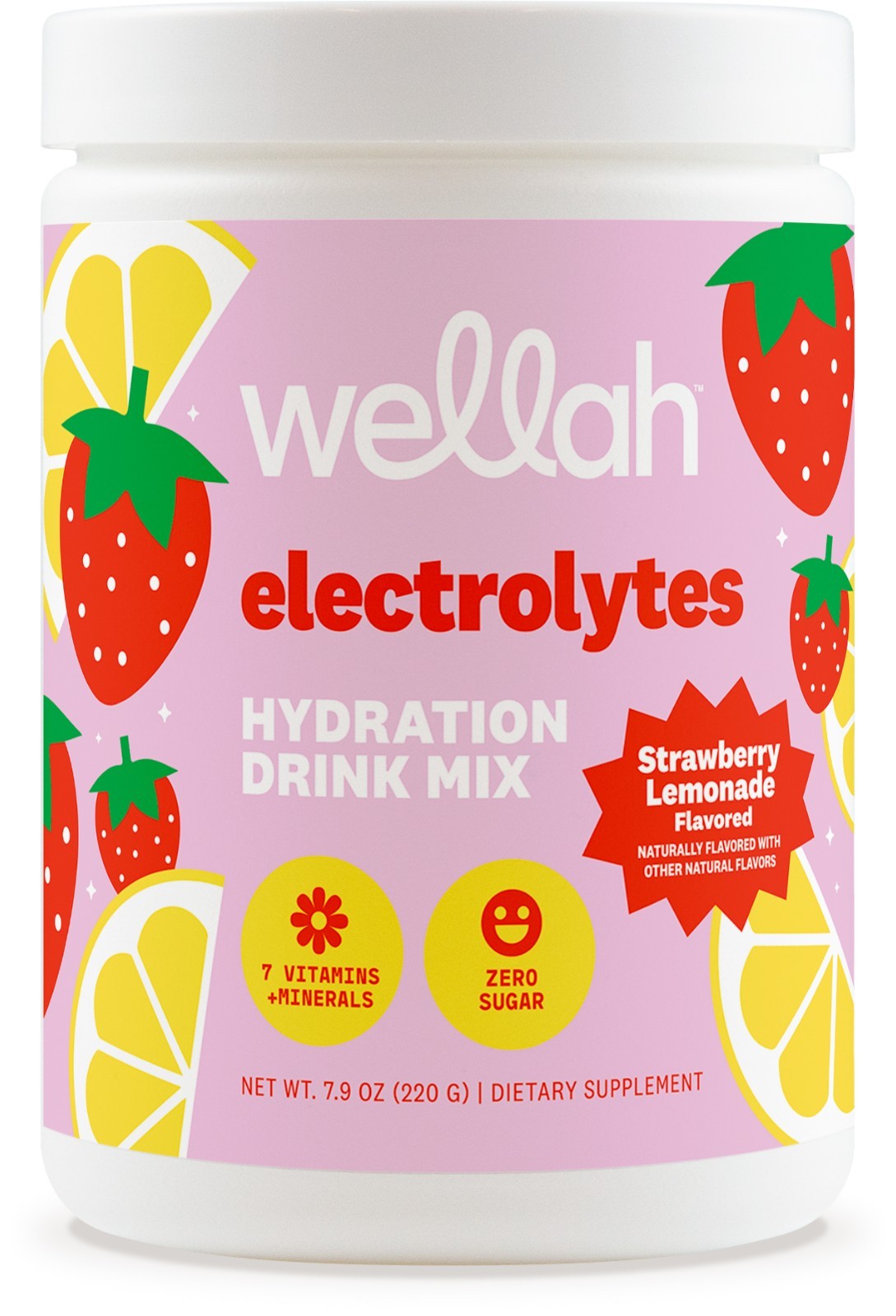 Wellah Electrolytes Powder (Strawberry Lemonade) 50 Servings – Hydration Drink