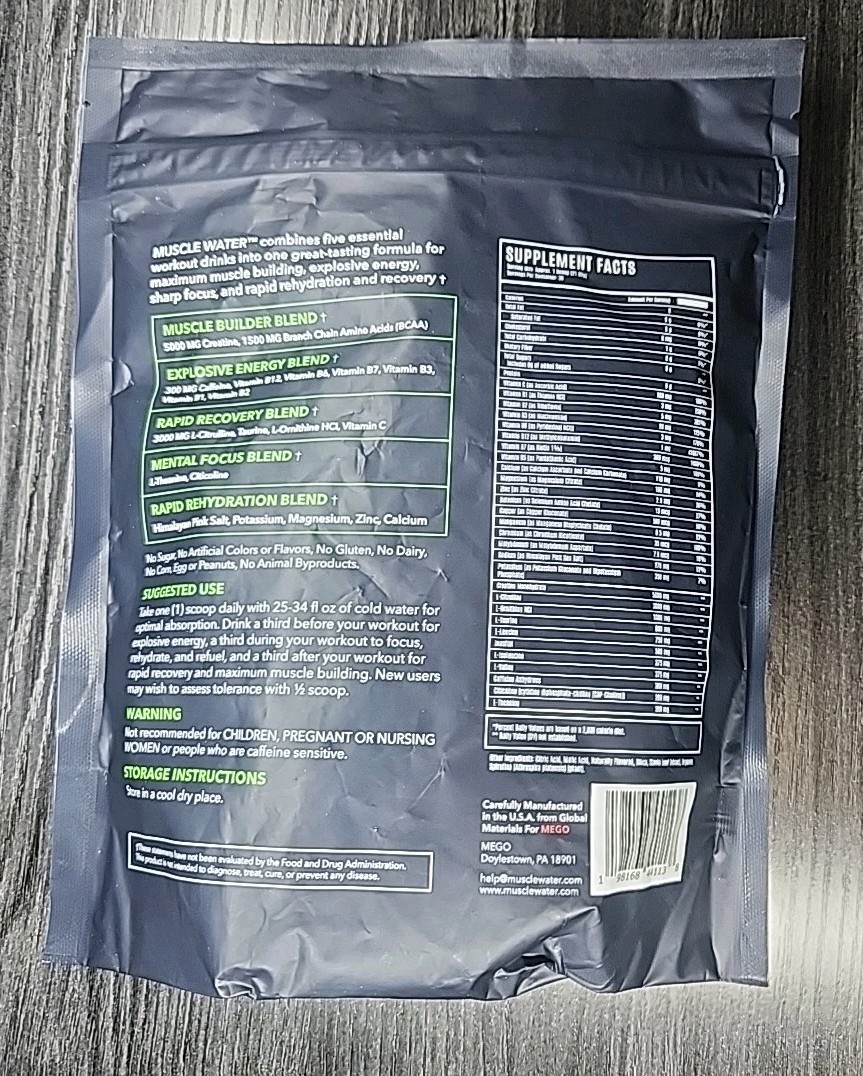 Muscle Water Pre Workout Powder Muscle+Pump+Energy 20+ Supplements (Green Apple)