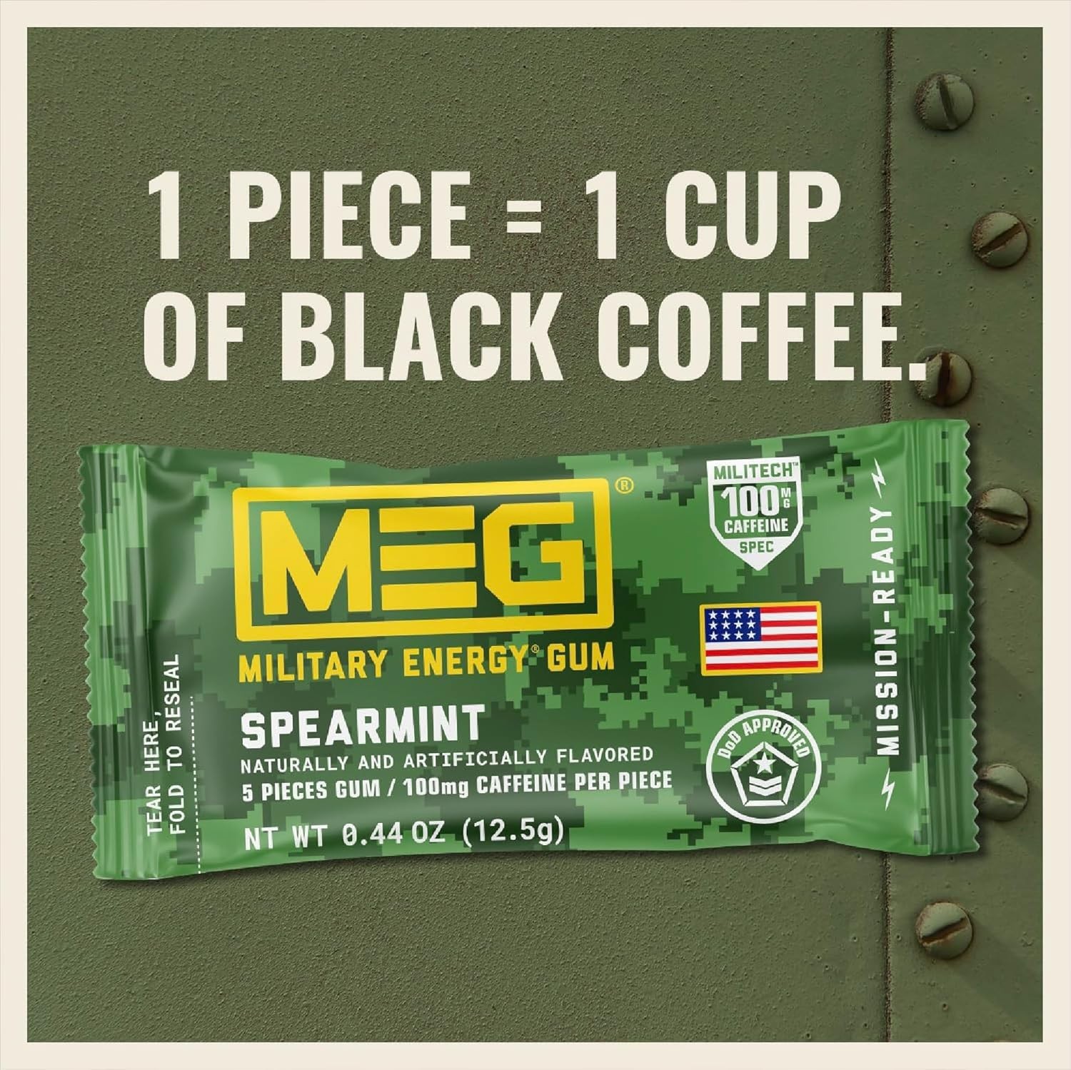 MEG Gum – Military Energy | 100mg of Caffeine Per Green, Red, Light Blue