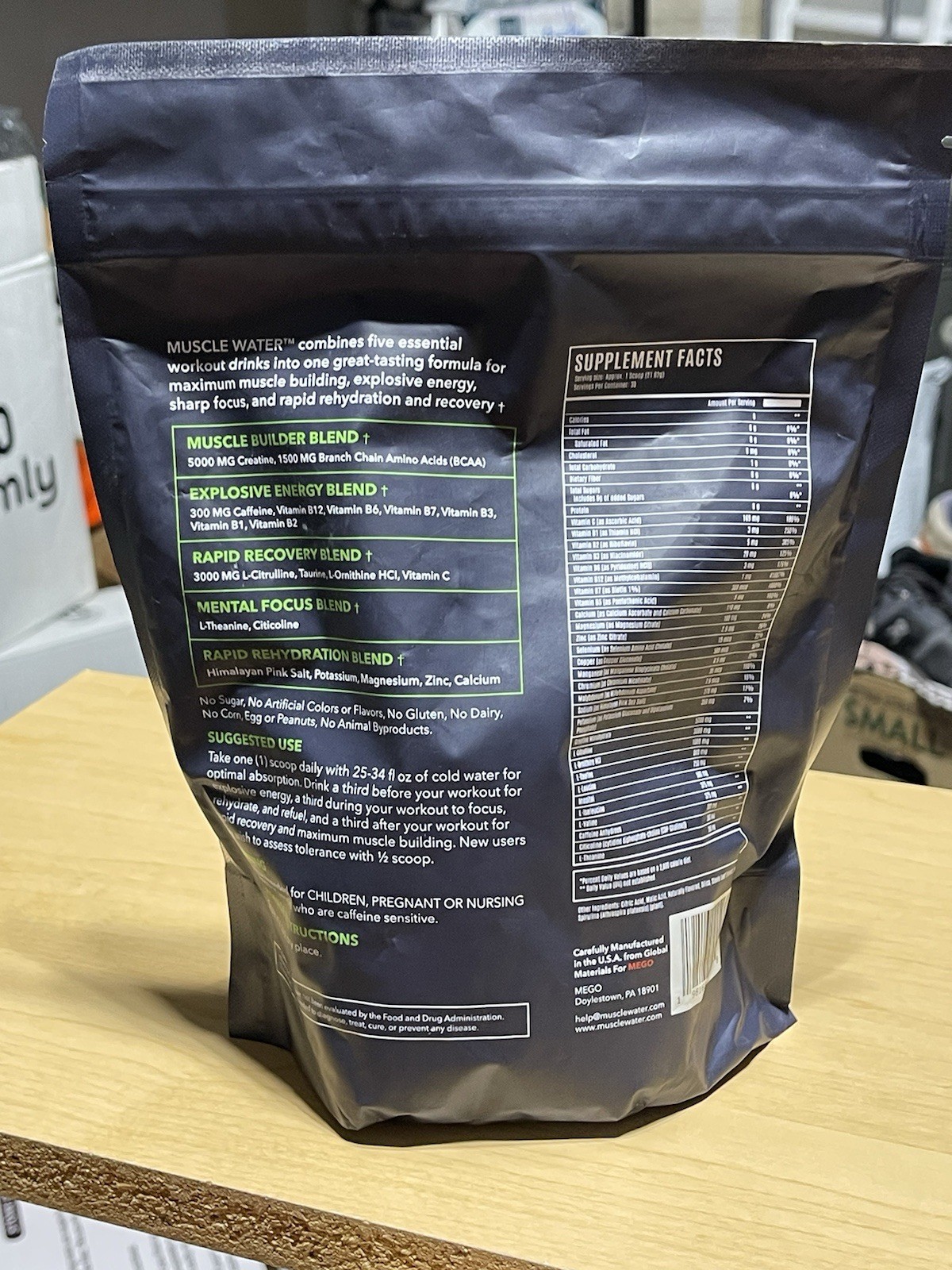 Muscle Water MEGO Powder Drink Mix Green Apple Zero Sugar 30 Serv
