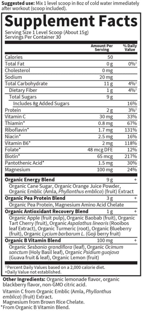 Plant-Based Post Workout Recovery Powder – 30 Servings, Blackberry Flavor