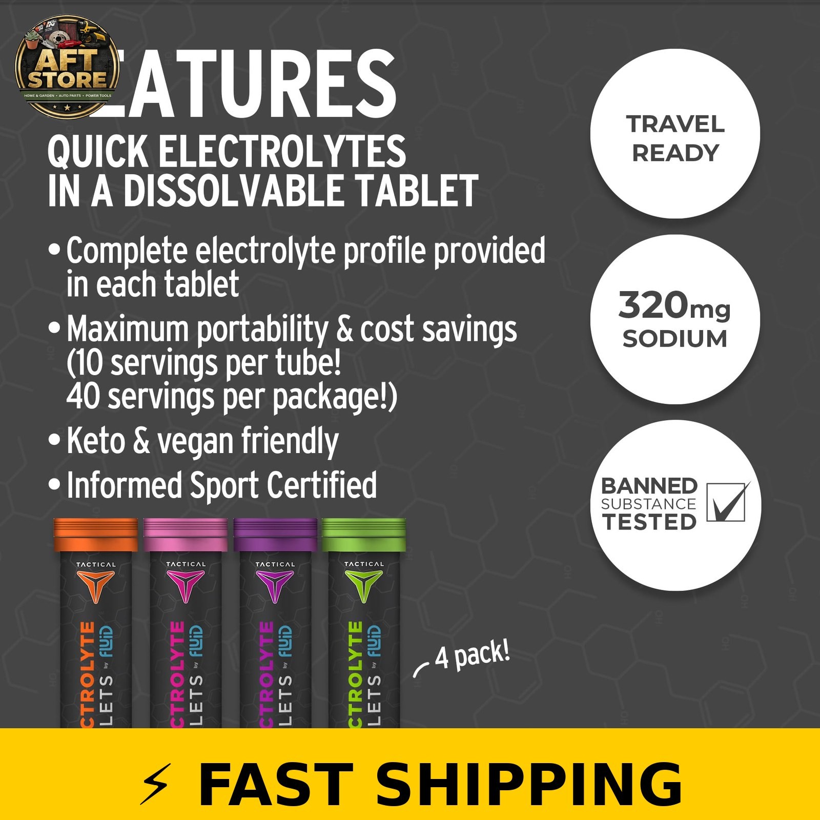 Fluid Tactical 40 Count Effervescent Electrolyte Tablets Variety Pack