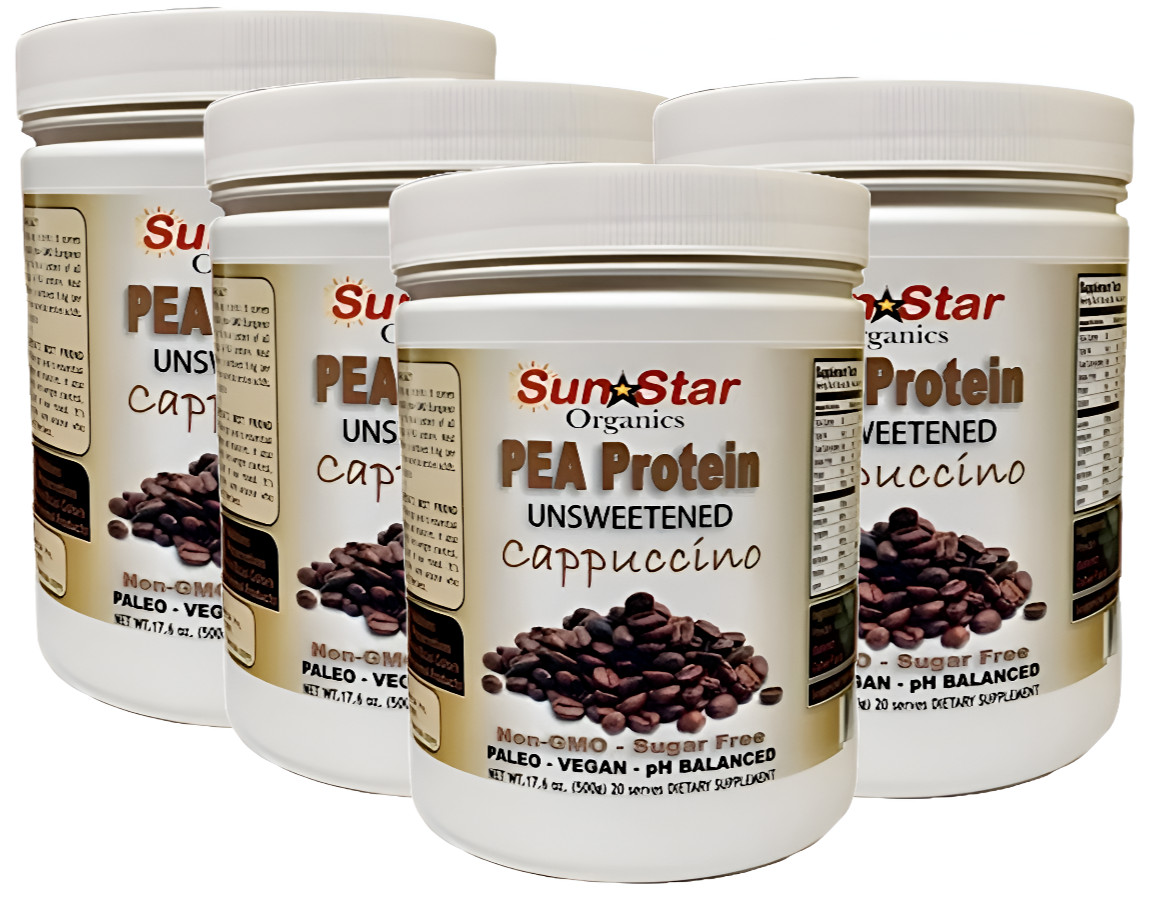 4 Pack – Pea Protein Powder – Cappuccino – Soy Free, Non – GMO 17.6 oz