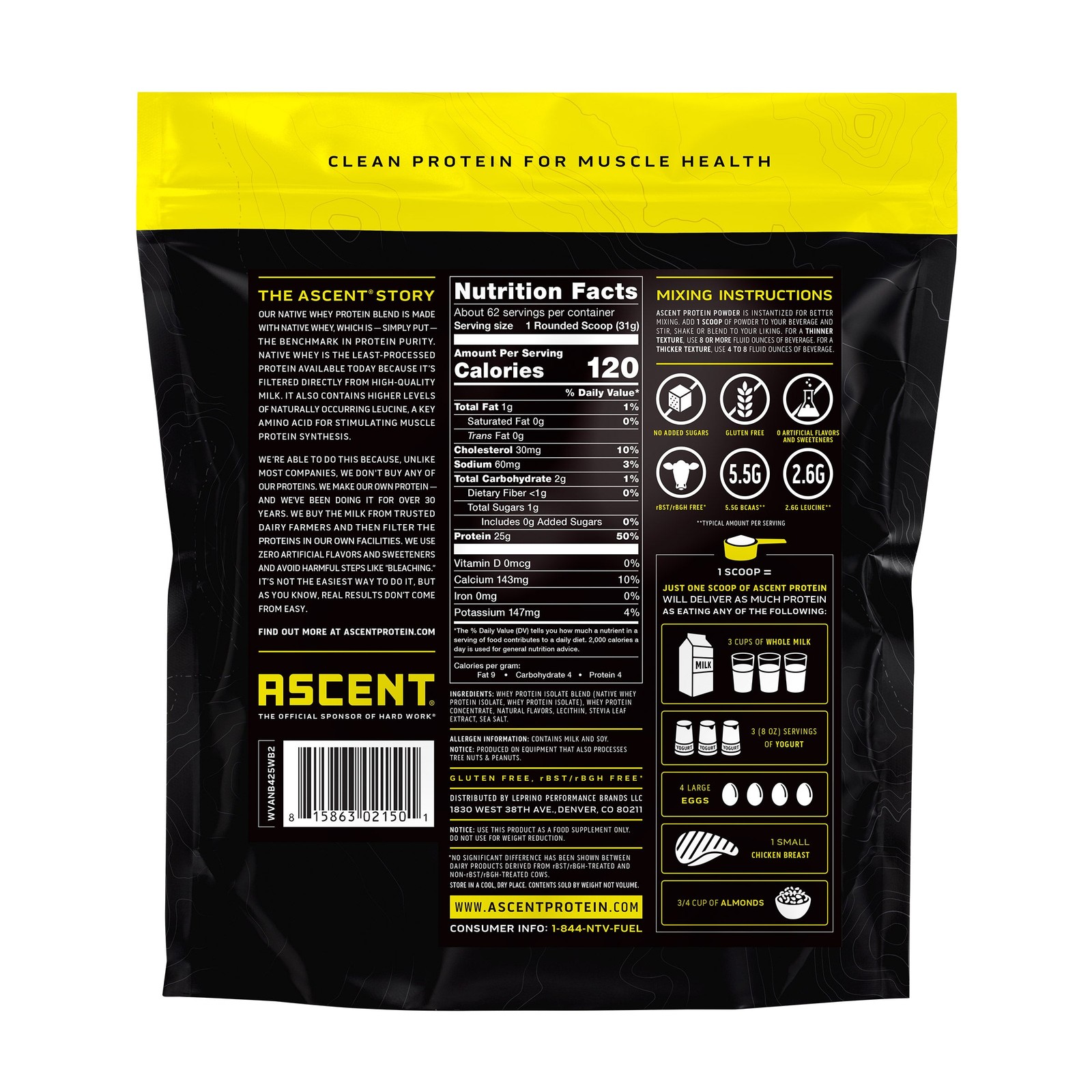 ASCENT WHEY PROTEIN VANILLA, 4.25 LBS