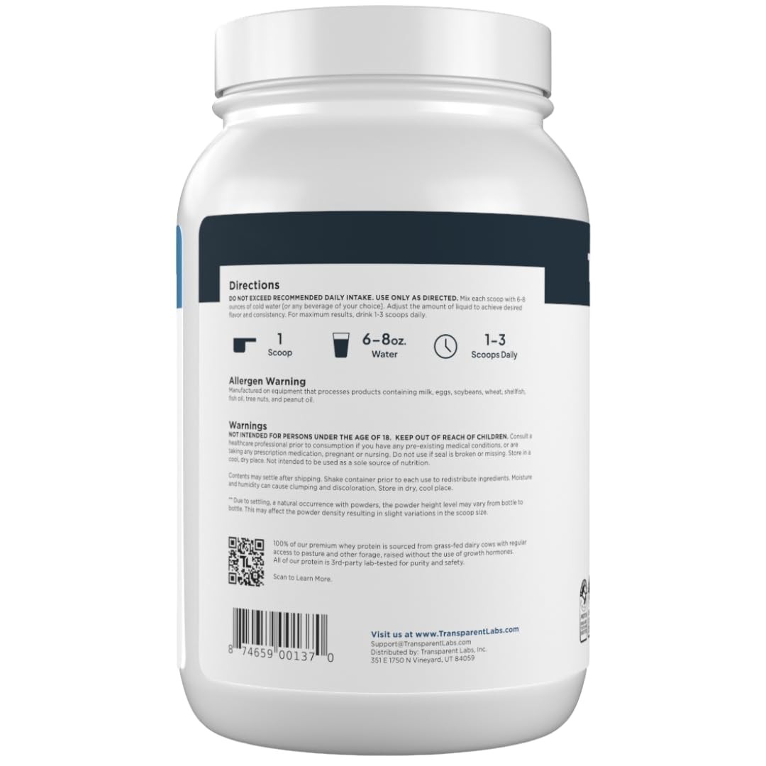 Transparent Labs Grass-Fed Whey Protein 30 Servings (Pack of 1), No Color