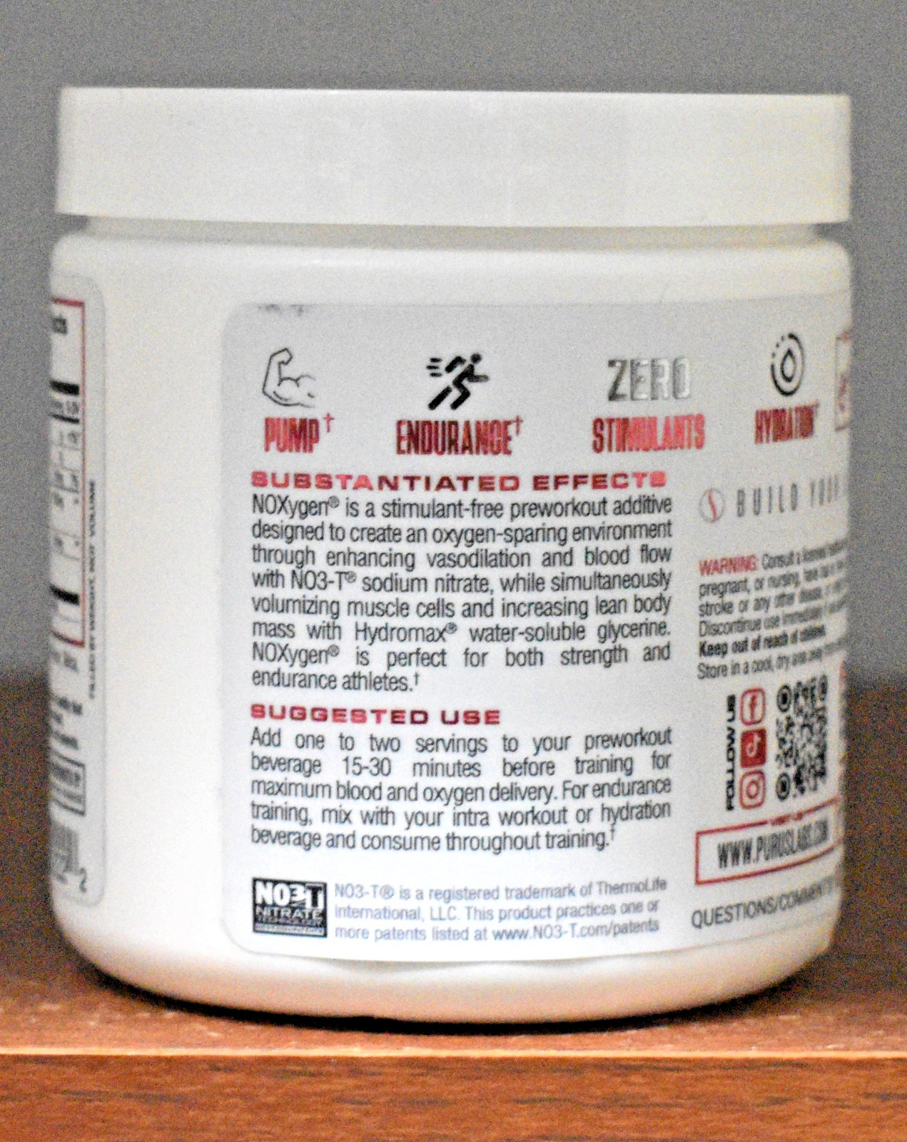 Purus Labs NOXYGEN Stimulant-Free Muscle Pumps Nitric Oxide 40 Servings