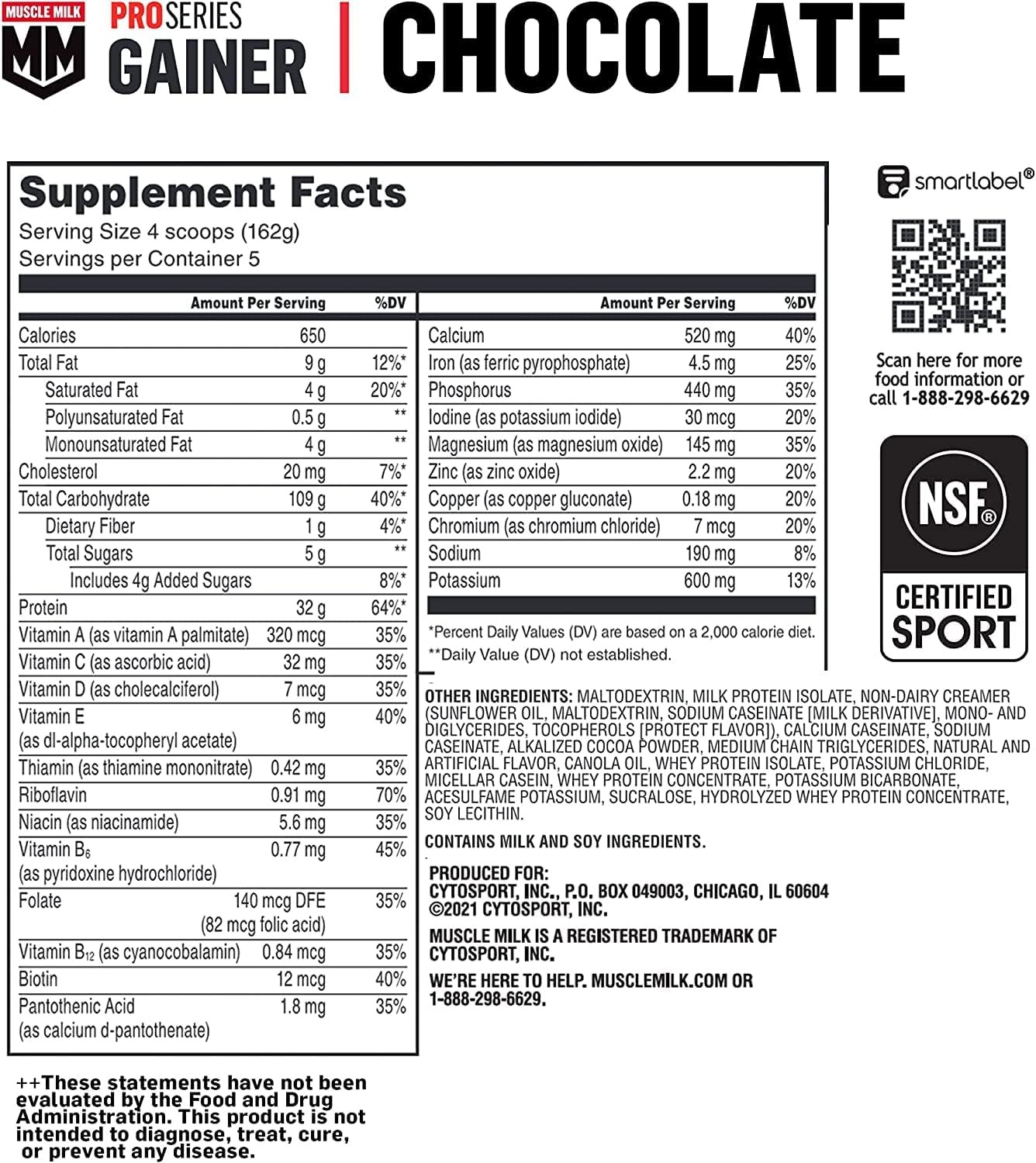 Muscle Milk Gainer Protein Powder, Chocolate, 32G Protein, 5 Pound