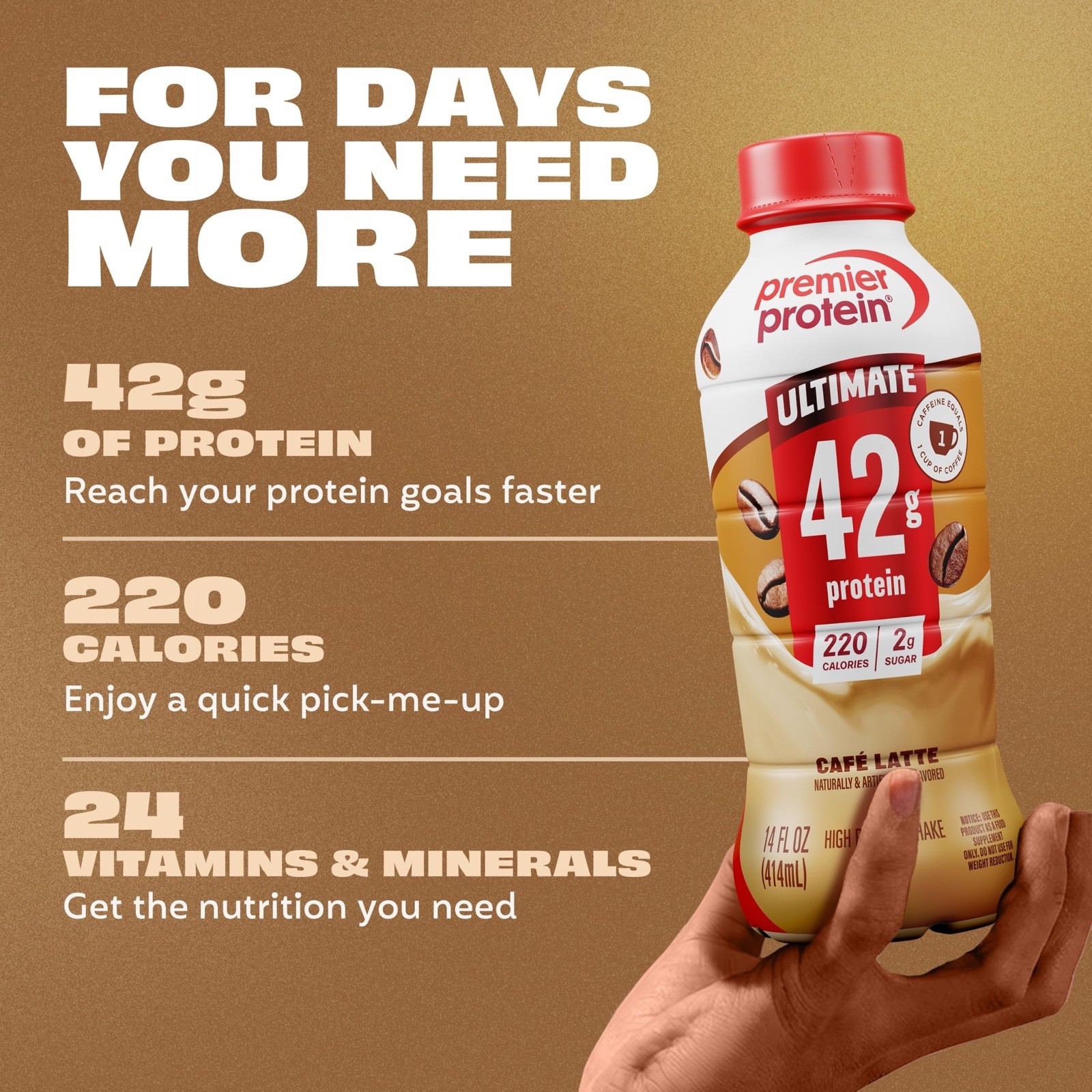 Premier Protein ULTIMATE ☕️ Protein Shake +Energy, Café Latte🧋14 Fl Oz, 12 Ct
