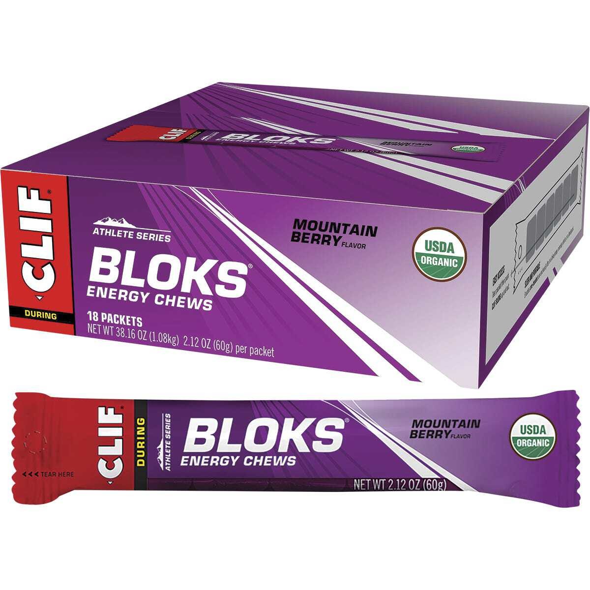 CLIF Bloks Energy Chews Mountain Berry 60g (Pack of 18)