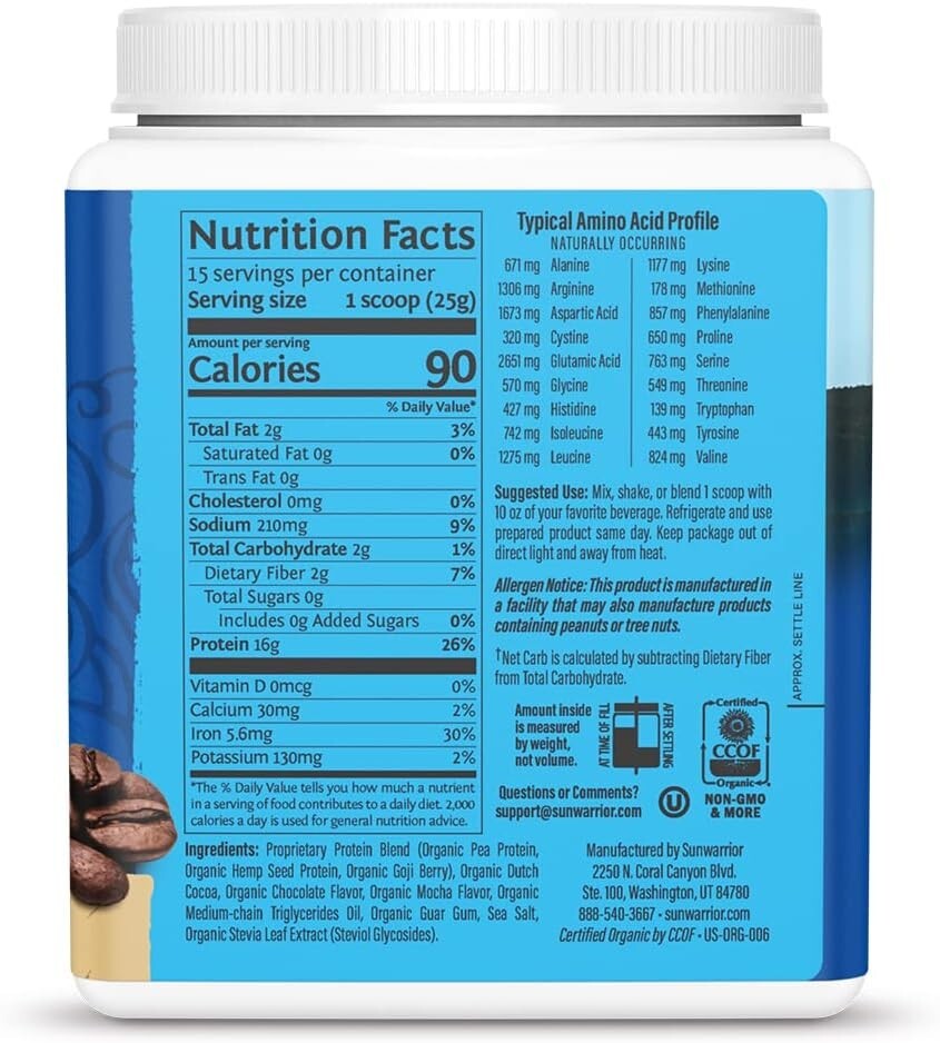 Sunwarrior Warrior Blend Organic Vegan Plant Protein Powder with BCAAs, 13.2 oz
