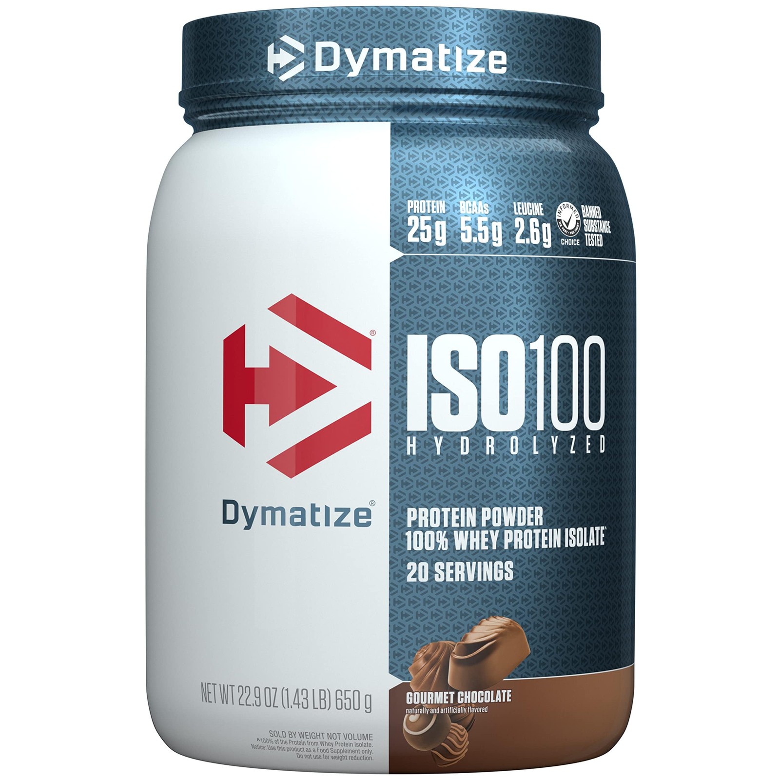 Dymatize ISO100 Whey Protein Isolate Gourmet Chocolate 25g Protein 20 Servings