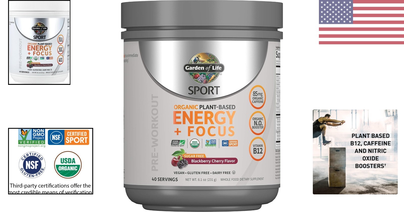 Plant-Based Pre Workout with Organic Caffeine & B12 – 40 Servings (Gluten Free)