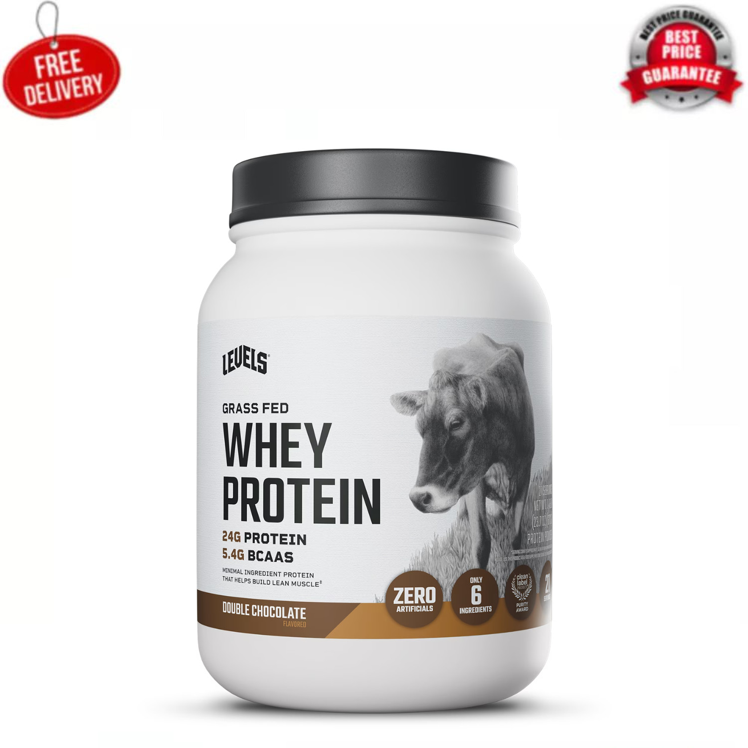 Levels Grass Fed Whey Protein Powder Double Chocolate 24g Protein 1.48 lb