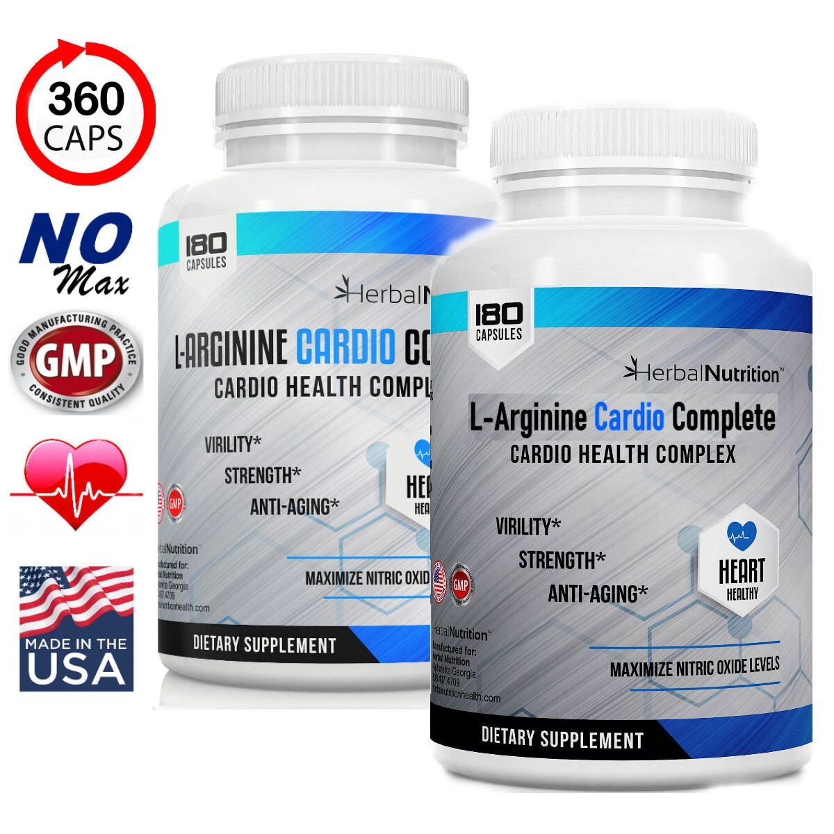Two Pack Cardio Complete Nitric Oxide Booster 180 Caps Multi-Ingredient Formula!
