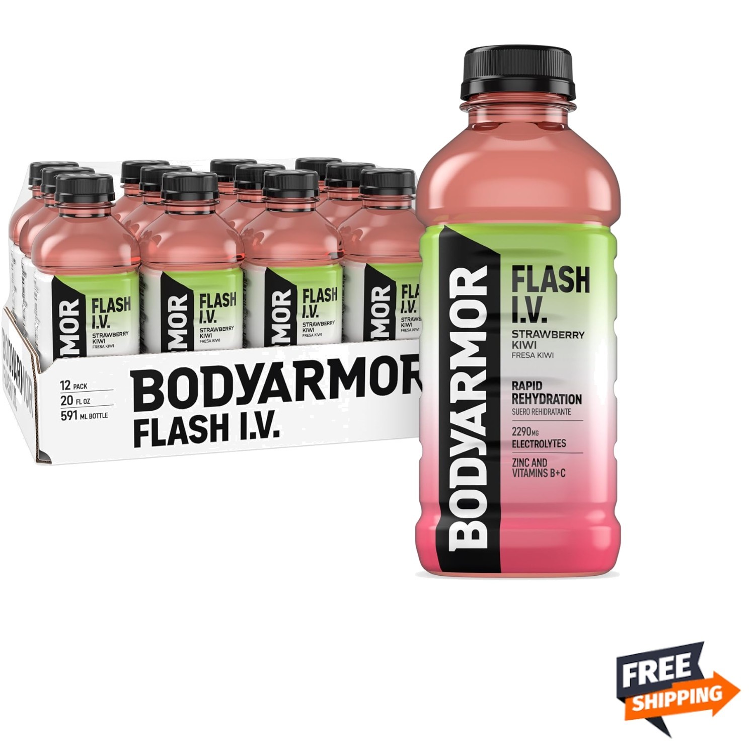 Electrolyte Sports Drink Strawberry Kiwi 20oz Pack of 12 Hydration Immunity