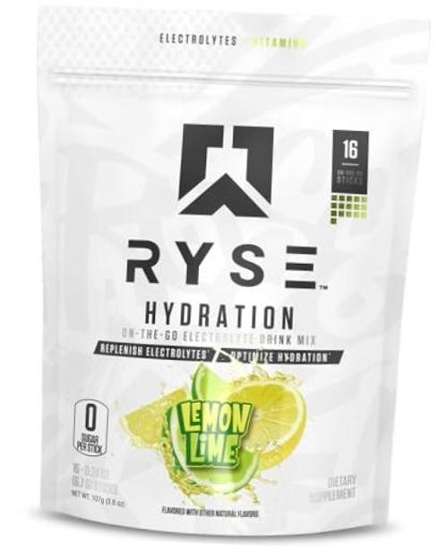 RYSE Hydration Electrolyte Powder Drink Mix Packets – Lemon Lime – Sugar-Free