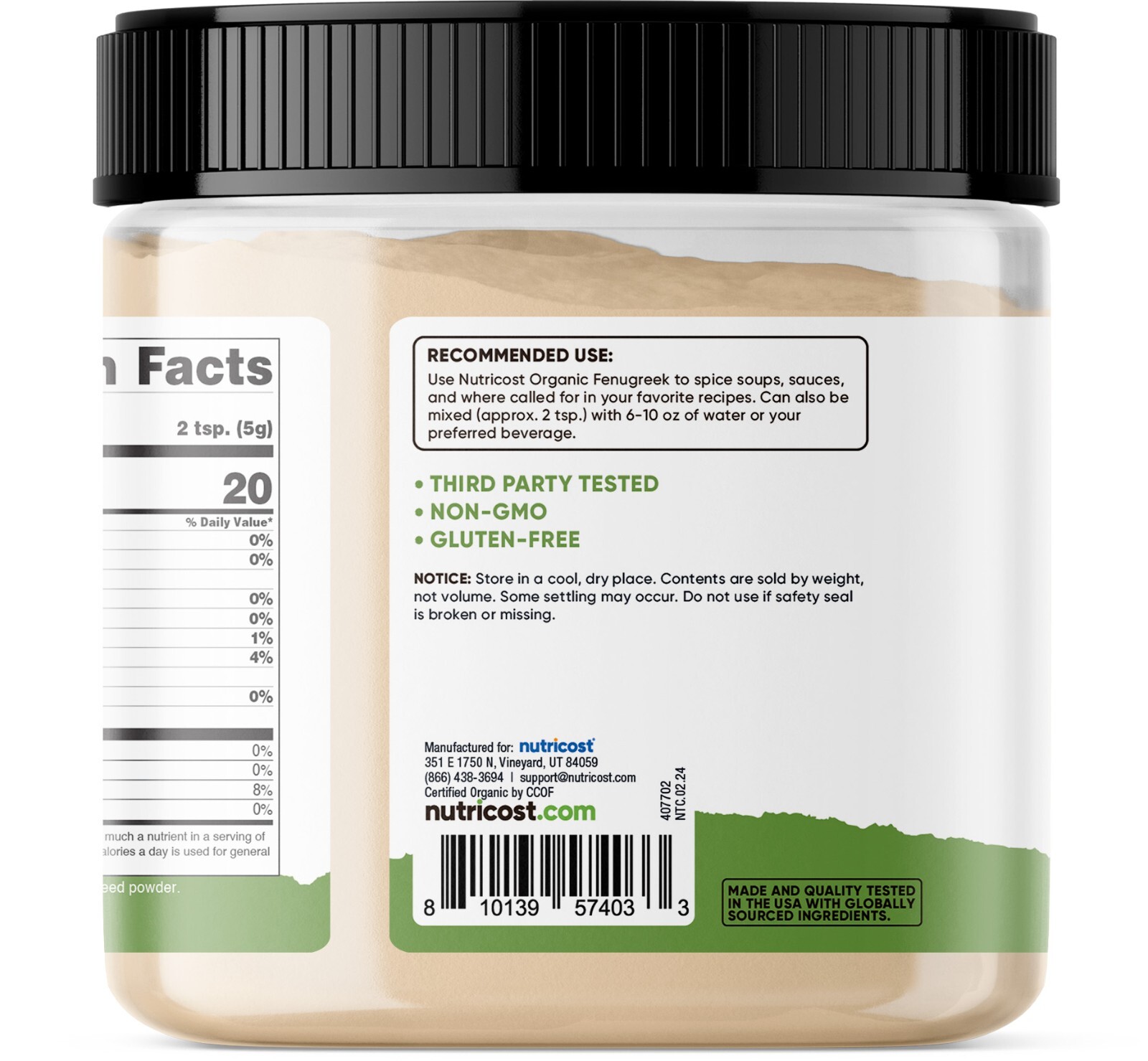 Nutricost Organic Fenugreek Powder – (5G Per Serving) – (91 Servings) – (1LB)