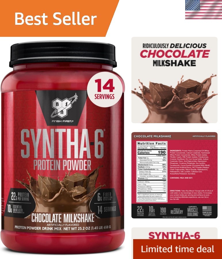 SYNTHA-6 Protein Powder – Ultimate Chocolate Milkshake, 14 Servings, 22g Protein