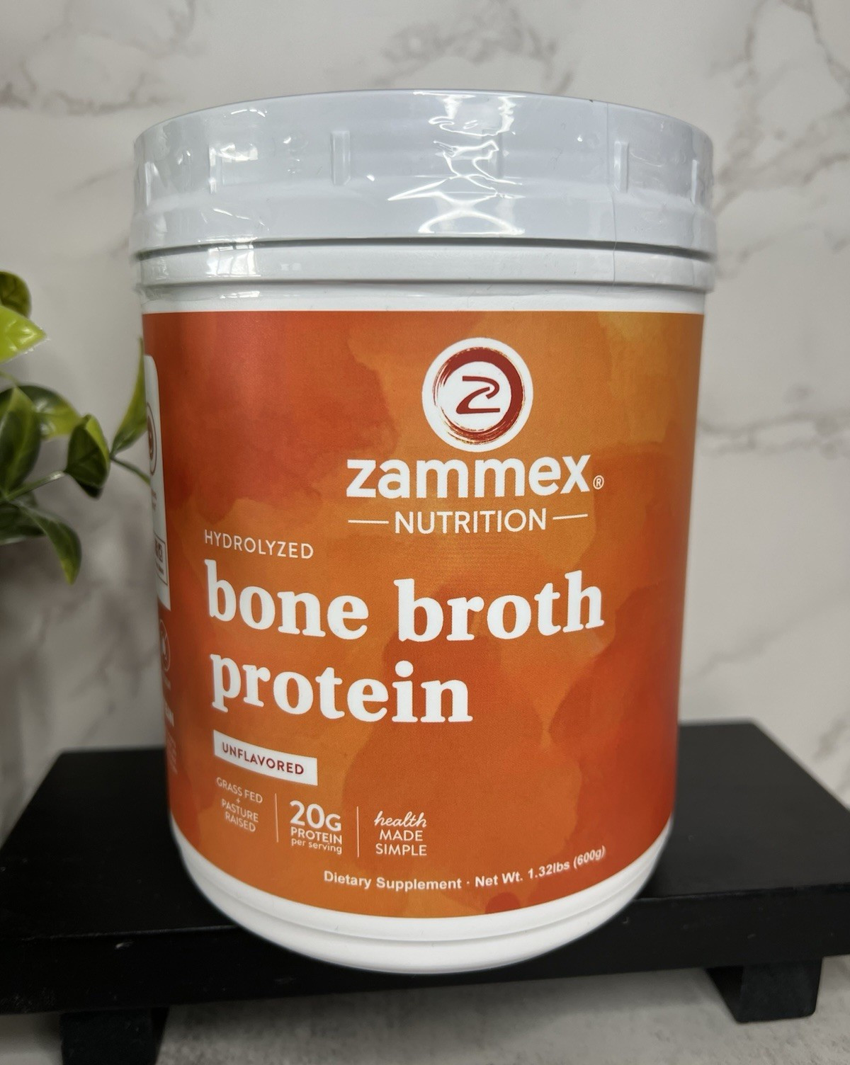 Zammex Nutrition Bone Broth Protein Powder Unflavored 27 Serv 1.32lb Exp 12/27