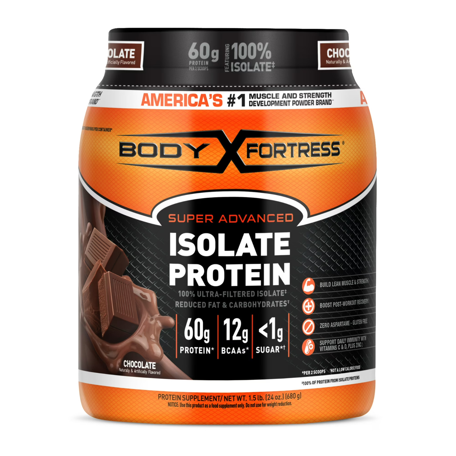 Body Fortress Super Advanced 100% Ultra-filtered Isolate Protein Powder, Chocola