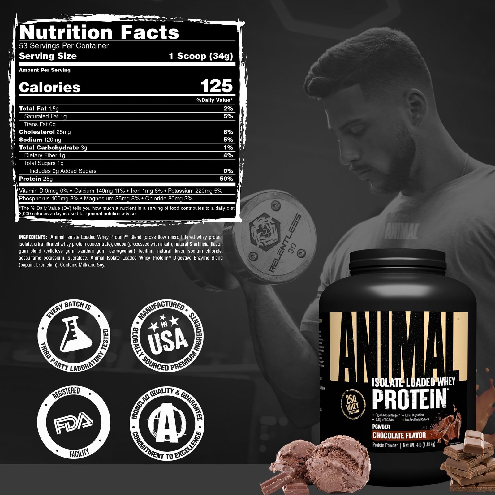 Animal Whey Isolate Protein Powder – Loaded 4 Pound (Pack of 1), Chocolate