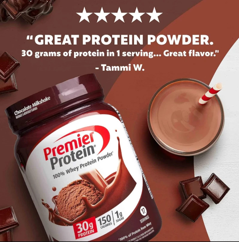 Premier Protein 100% Whey Protein Powder, Chocolate Milkshake, 30g Protein, 24.5