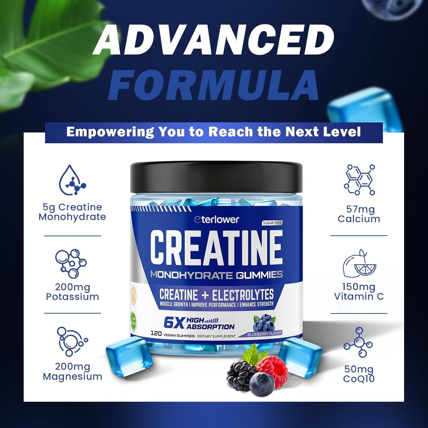 Creatine Monohydrate Gummies 5g Pre-Workout Energy Muscle Growth 120 Count