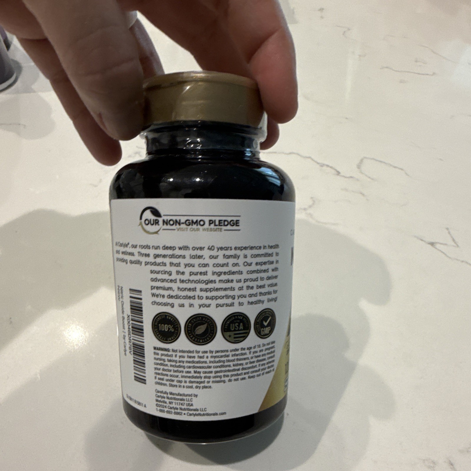 Carlyle Nitric Oxide Booster Max+ 3000mg 120 Capsules Non-GMO Exp 06/2028