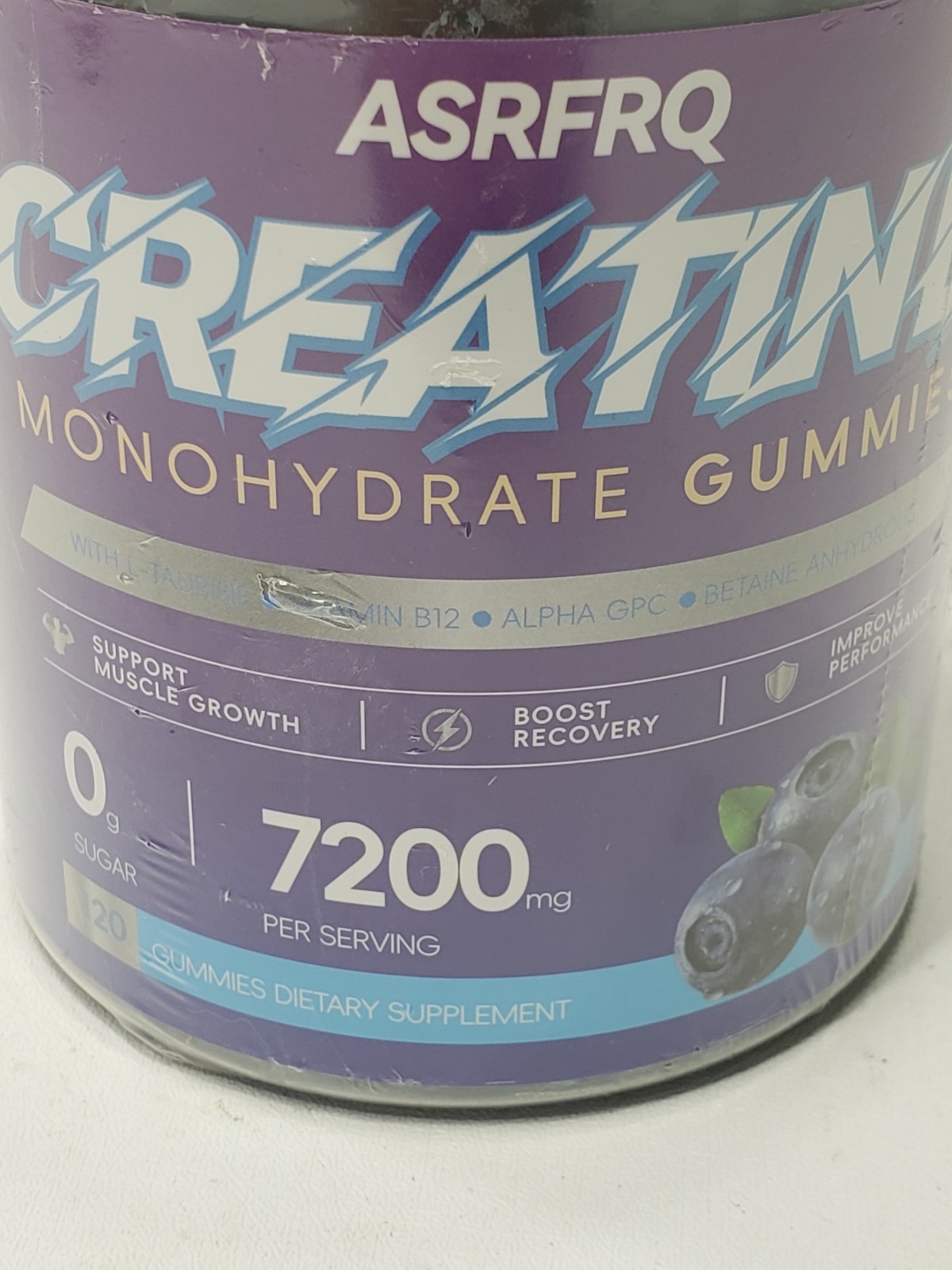 ASRFRQ Creatine Monohydrate Gummies 7200mg Blueberry Sealed Exp 10/09/2026