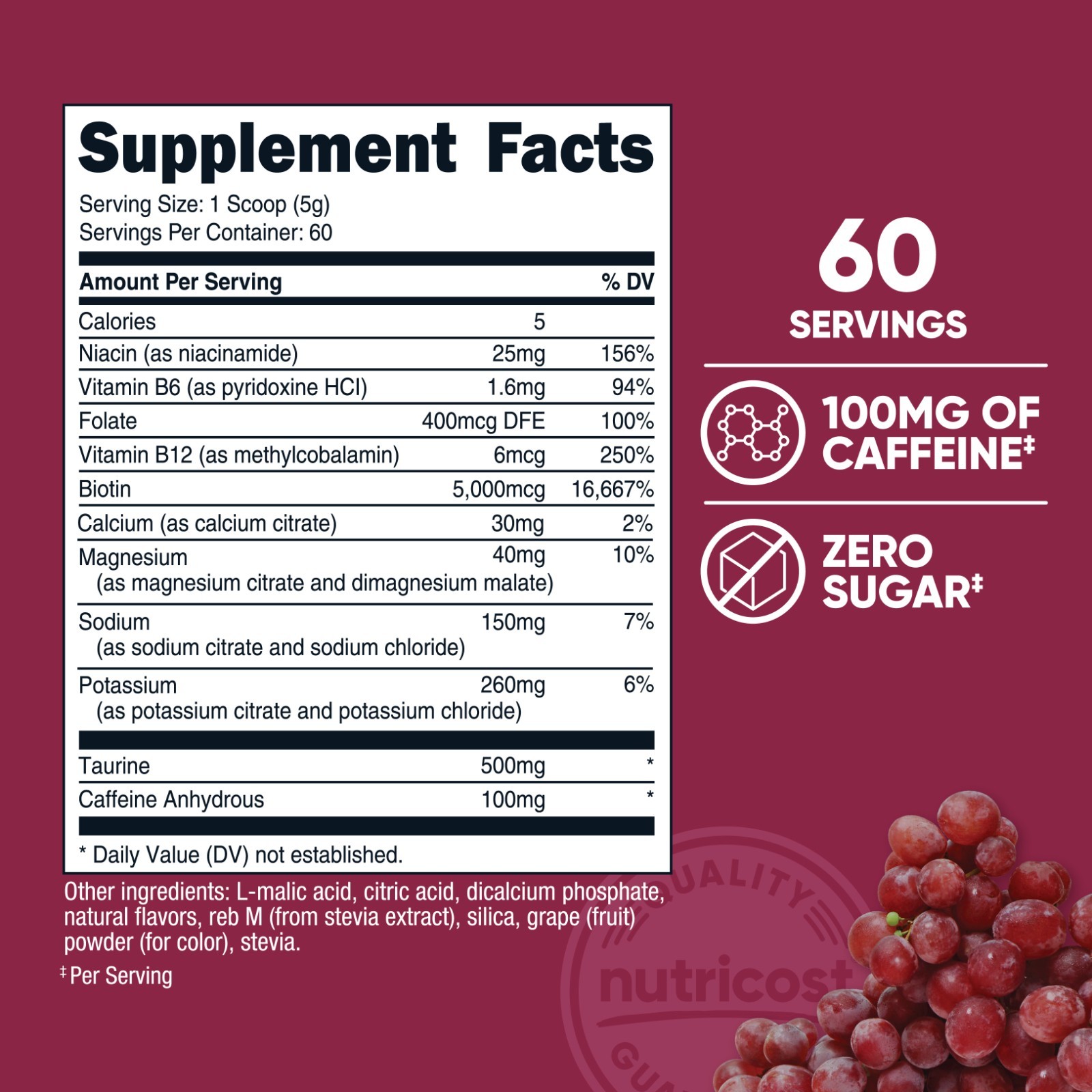 Nutricost Hydration + Energy Powder (Grape) 60 Servings