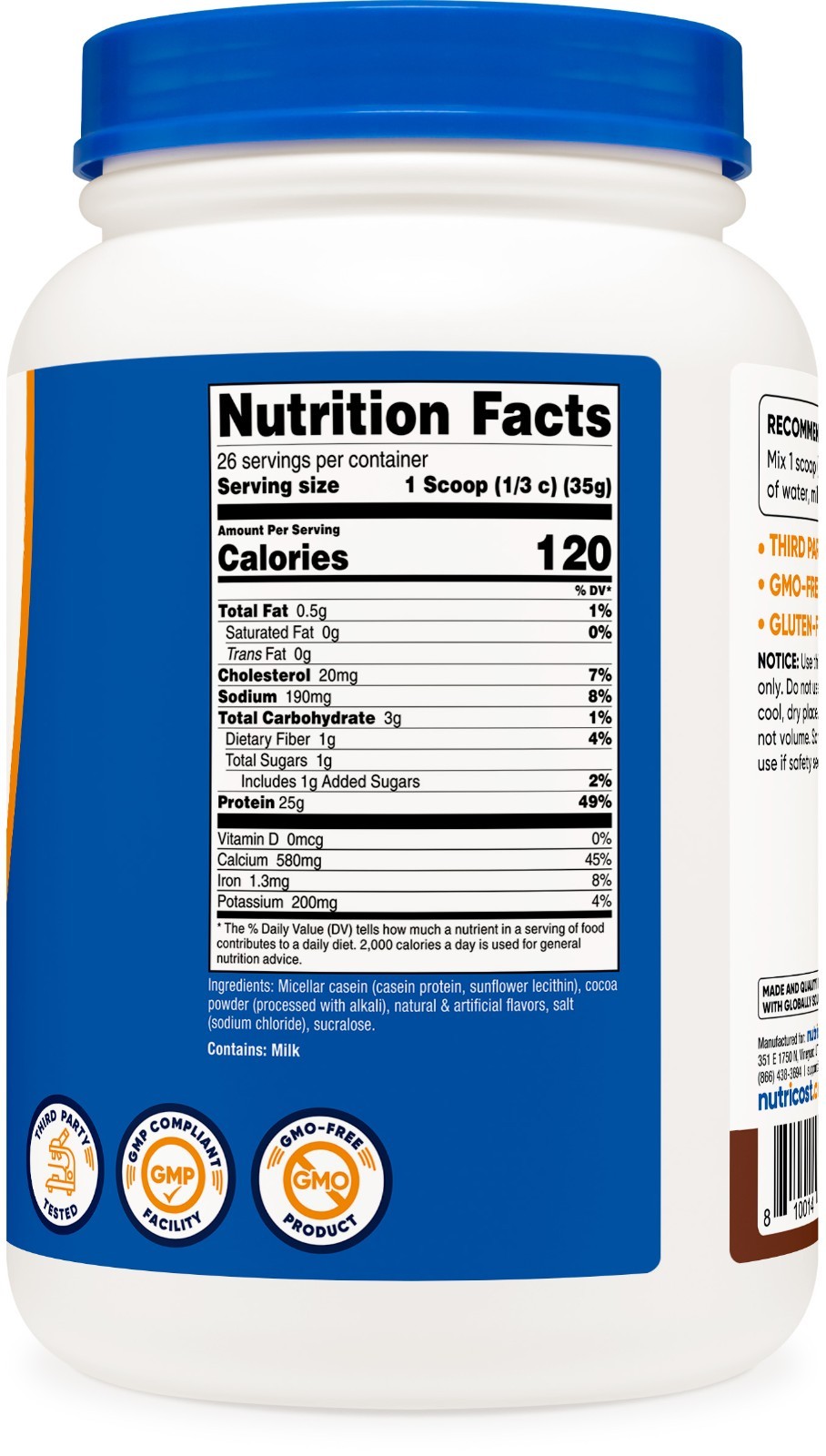 Nutricost Casein Protein Powder 2lb Chocolate – 100% Micellar Casein