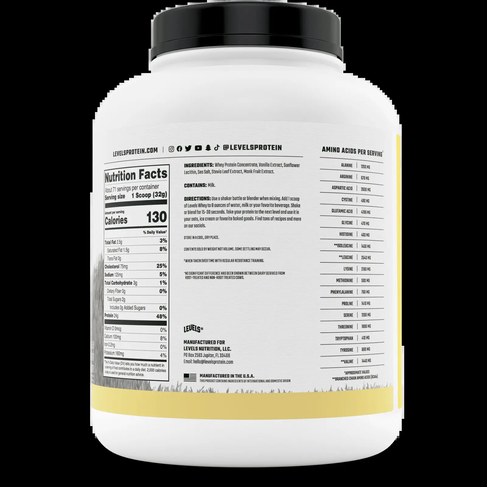 Levels Whey Protein, Grass Fed, No Artificials, 24G of Protein