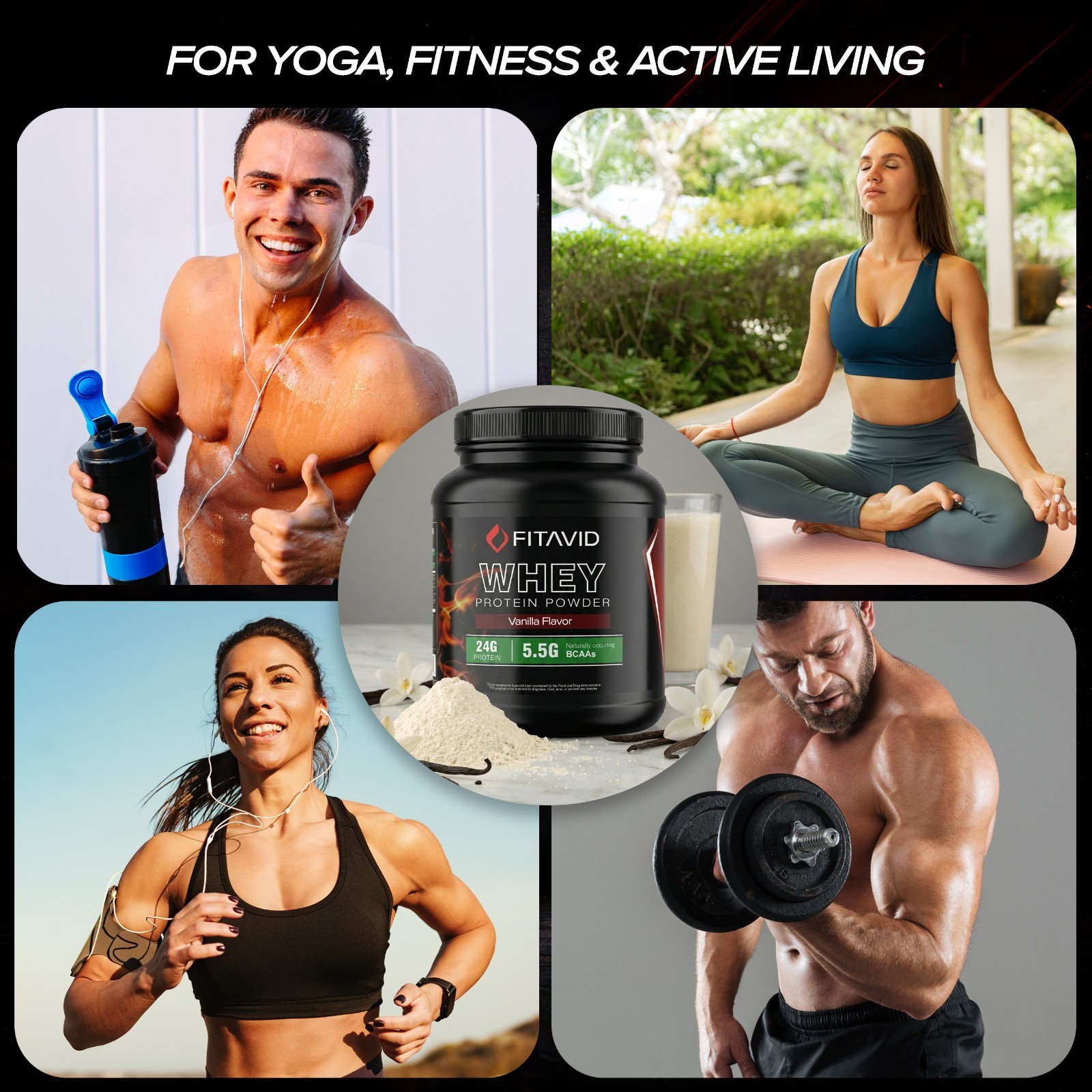 FITAVID Whey Protein Powder 2 lb Vanilla Chocolate Strawberry Fitness Shake