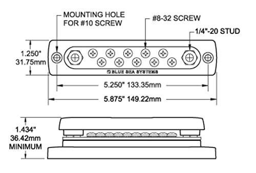 Blue Sea Systems 150 Amp Common BusBar with 10 screws and a cover, 2300