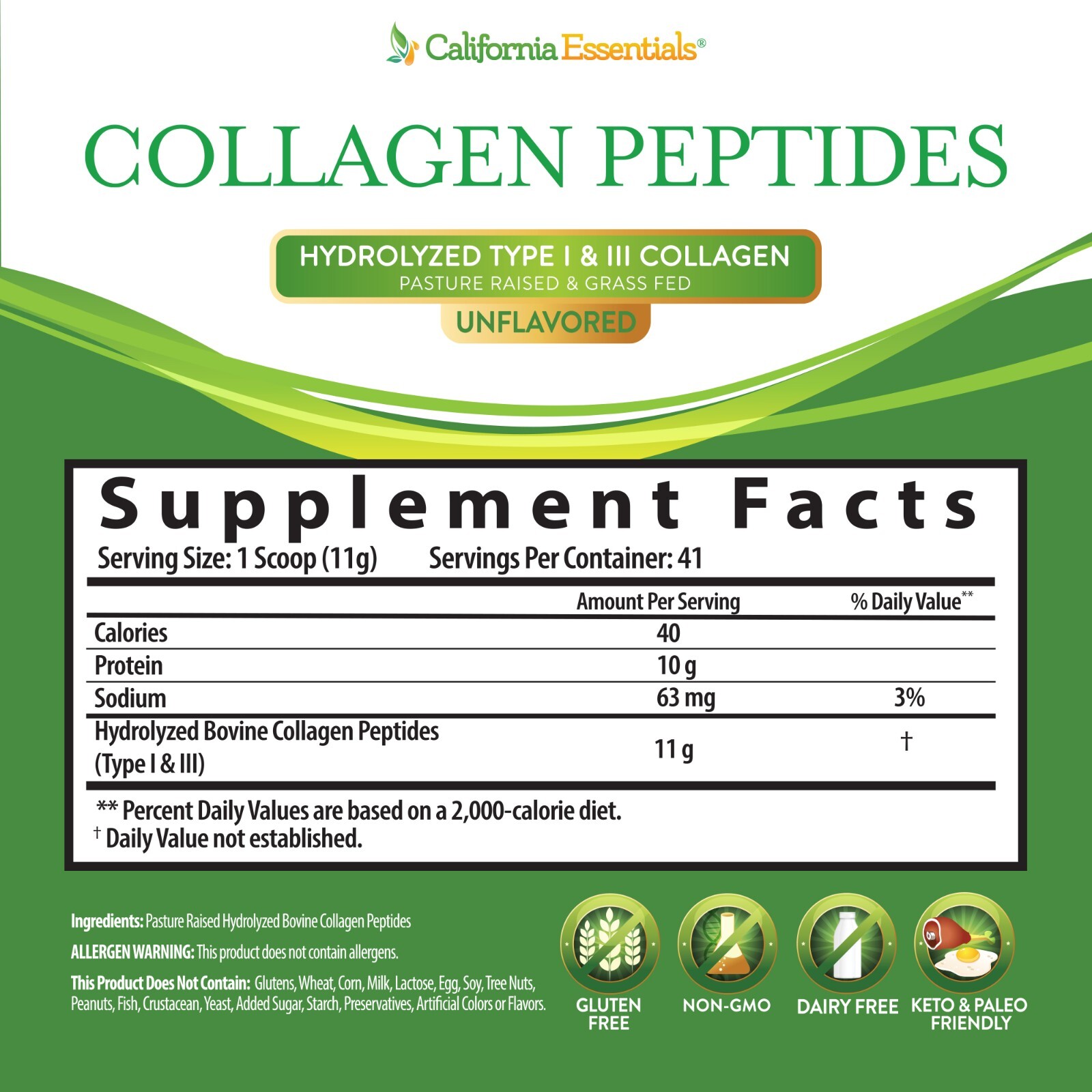 Collagen Peptides Powder Gluten Free Dairy Free – Unflavored – 2 Pack (16oz x 2)
