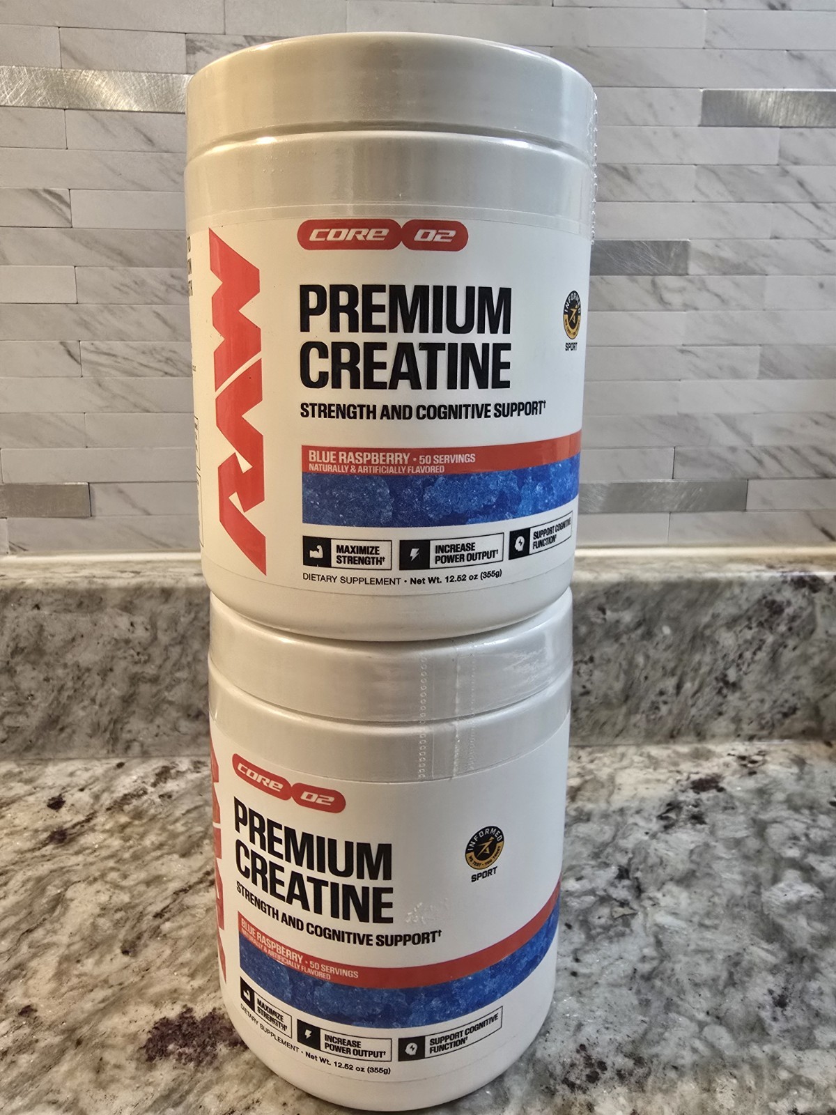 RAW Nutrition Essential 100% Pure Creatine Monohydrate Blue Rasp 12.52Oz 50 Serv