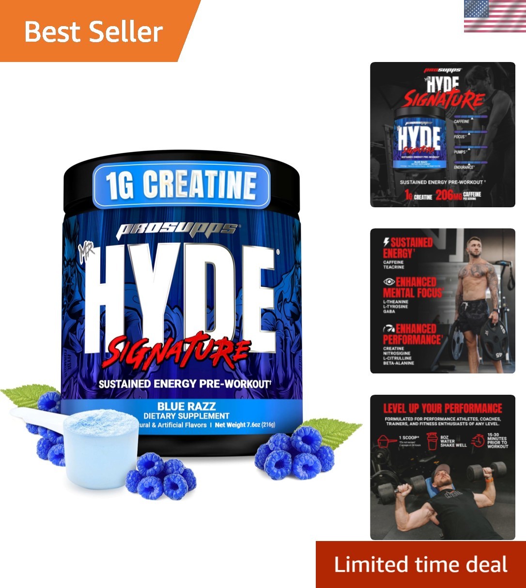 Mr. Hyde Signature Pre Workout – Advanced Endurance Drink 30 Servings Blue Razz