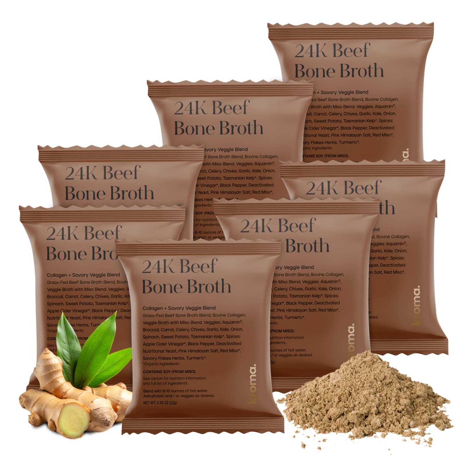 Kroma 24K Beef Bone Broth Powder, 7 Packets, 5.46 Travel Packets (pack of 7)