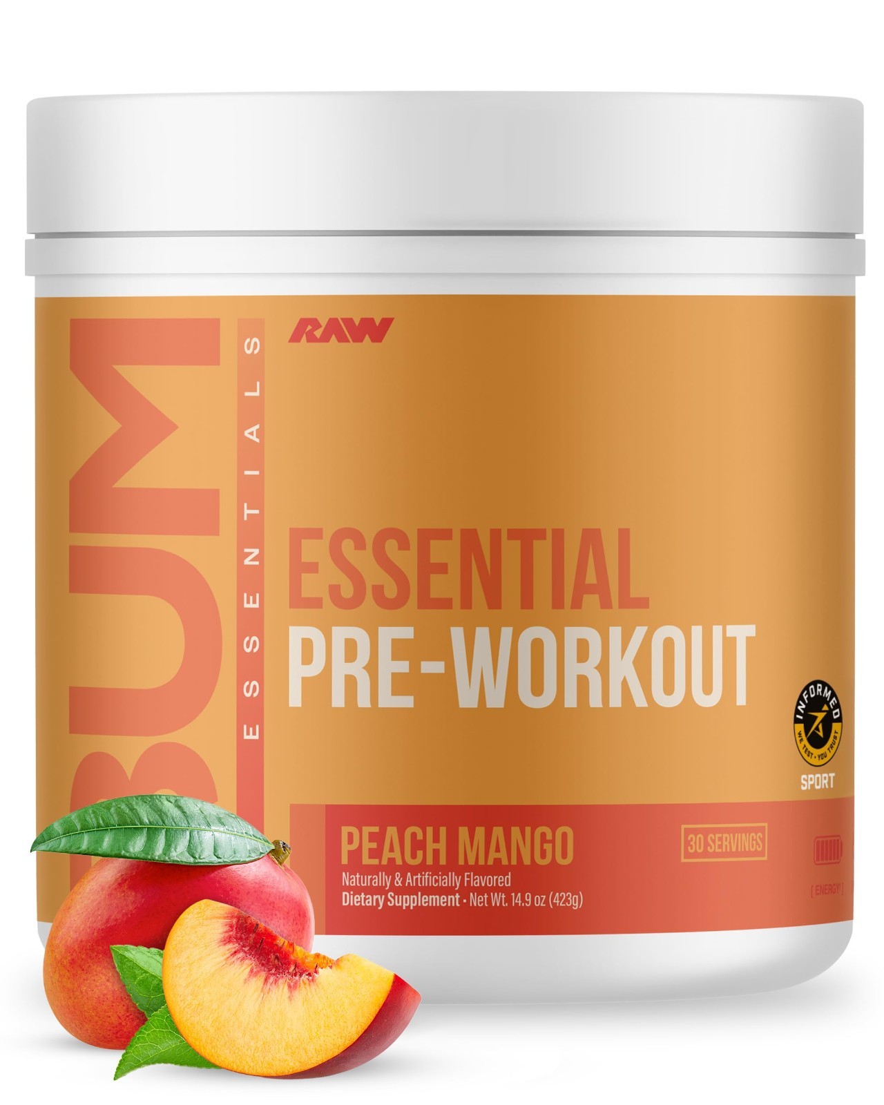 Essential Pre Workout Formula – Energy Powder for Men & Women, Peach Mango Flavo