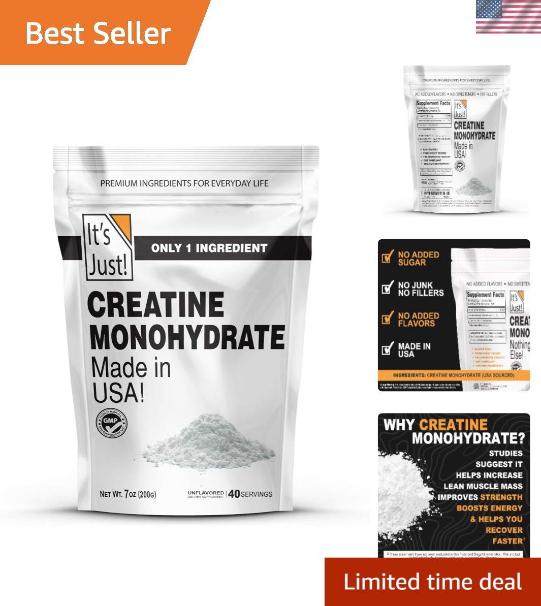 Convenient Creatine Powder – 200g Unflavored, Scoop Included for Easy Mixing
