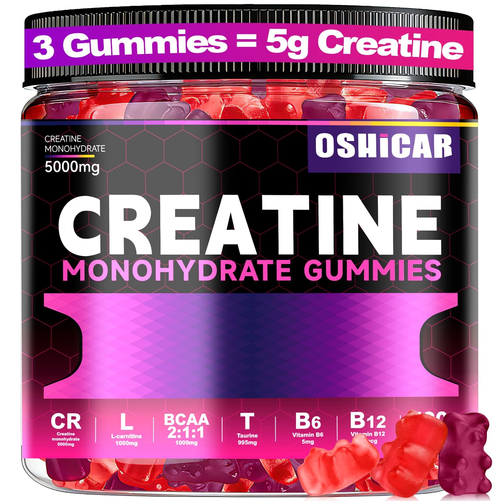 Creatine Gummies for Women, 3 Gummies = 5g Creatine Monohydrate with L-Carnit…