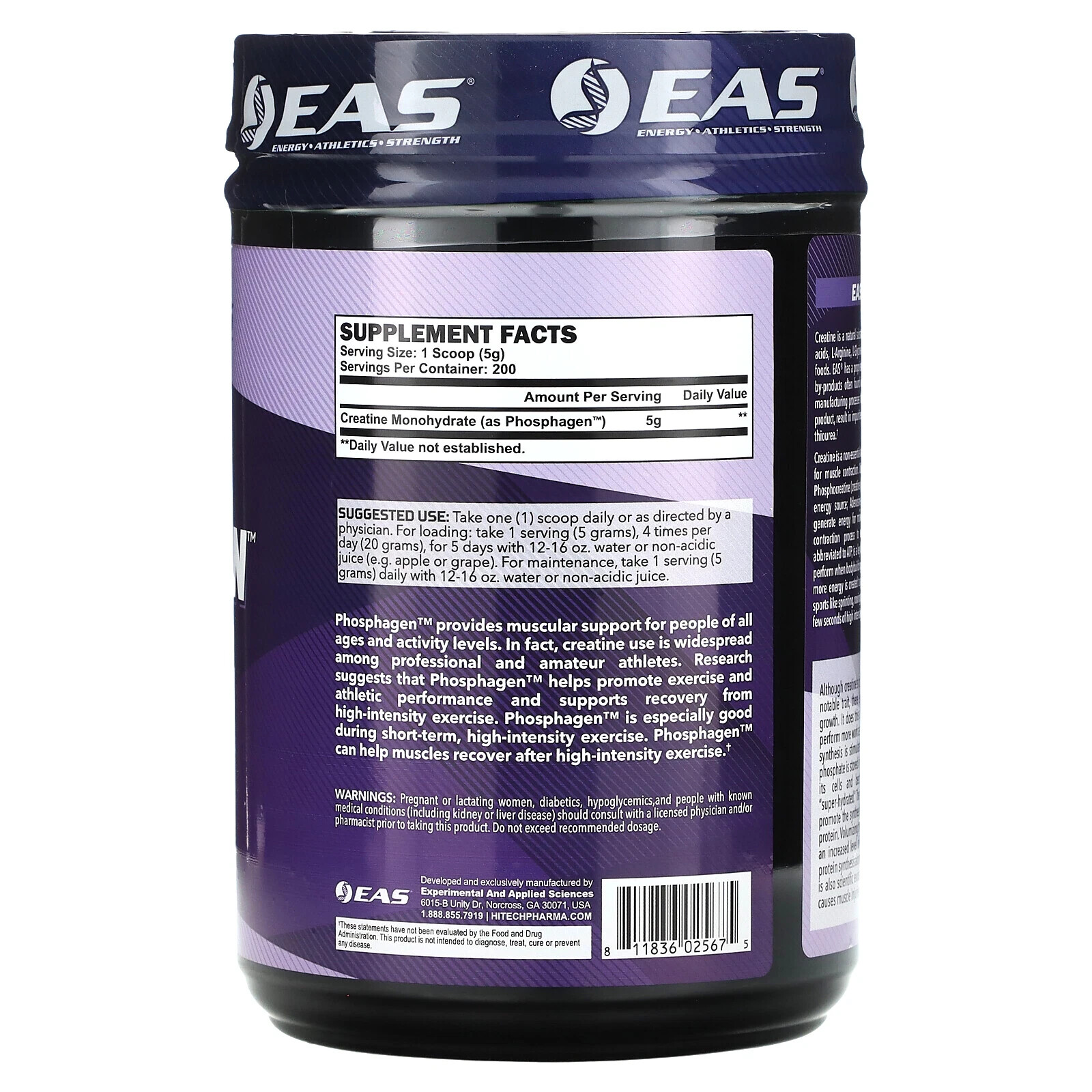EAS Phosphagen Ultimate Creatine Monohydrate 99.9% Pure 200svg Unflavored New