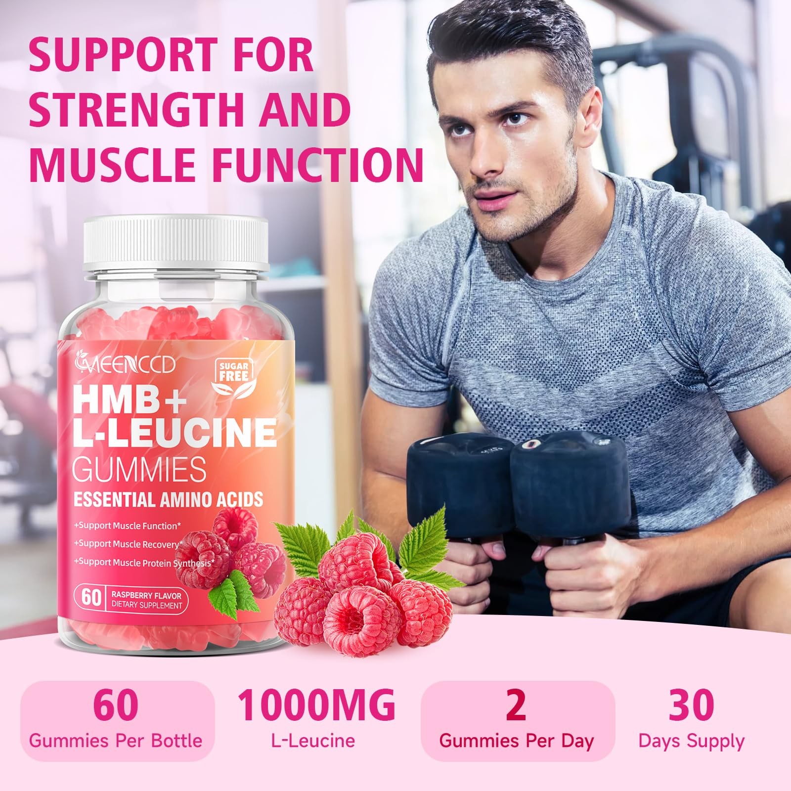 MEENCCD 2 Pack HMB and LLeucine Gummies, HMB and Leucine Amino Acid for Muscl…