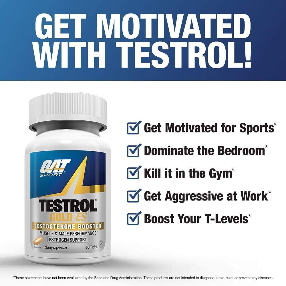 GAT SPORT Testrol Gold ES, Tribulus, DIM, Zinc, 60 Count (Pack of 1), Blue